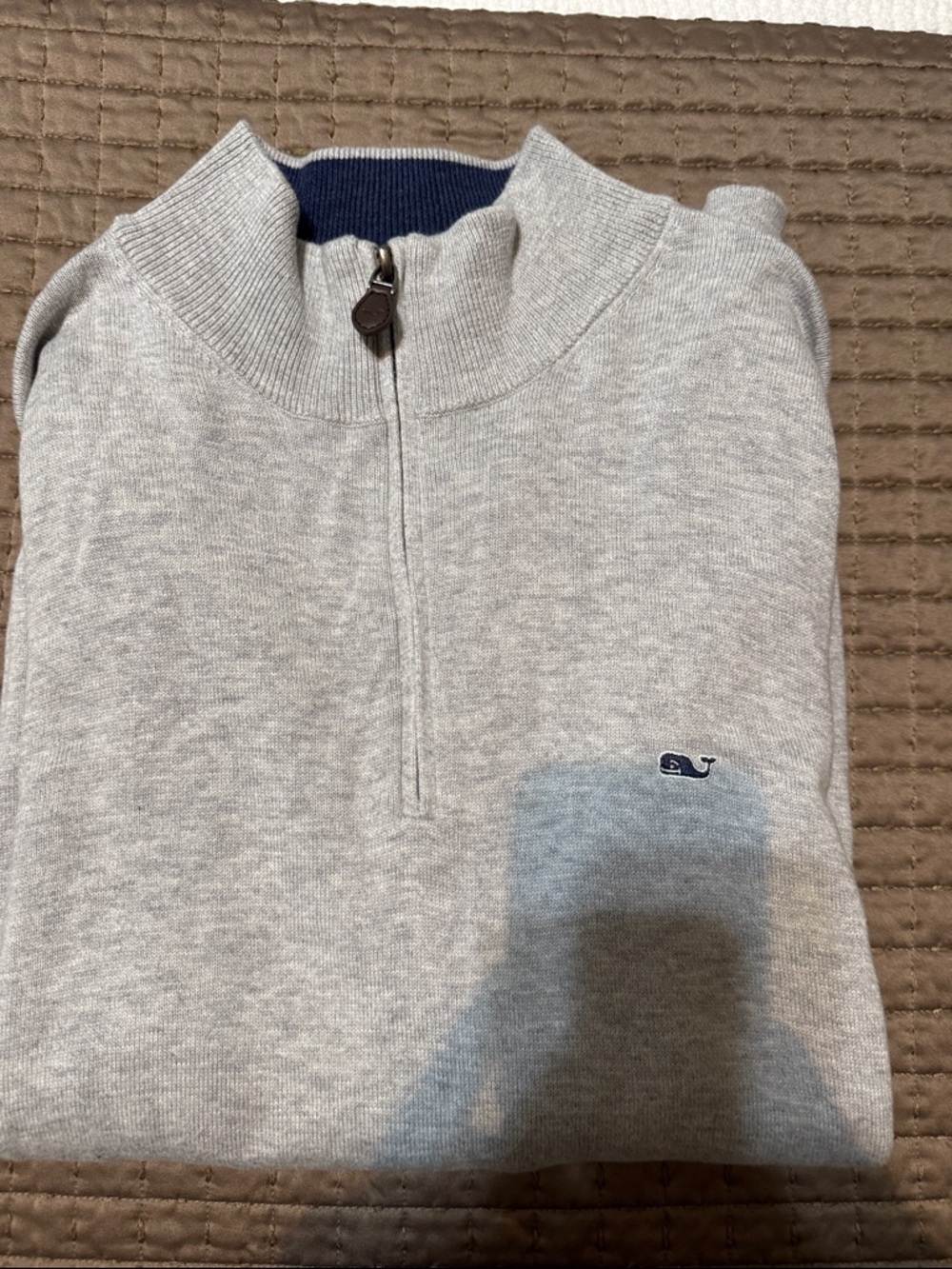 Vineyard Vines Men’s Light Gray Half-Zip Sweater with Navy Accent